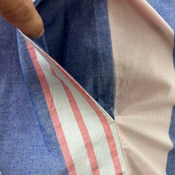 Caston chambray striped dress with shimmer stripes, pockets, pullover dress sm. - Picture 9 of 9